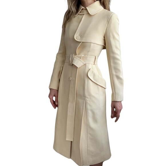 SOLD Auth Vintage Christian Dior Yellow Silk Belted Structured Coat Size XS - Picture 4 of 16